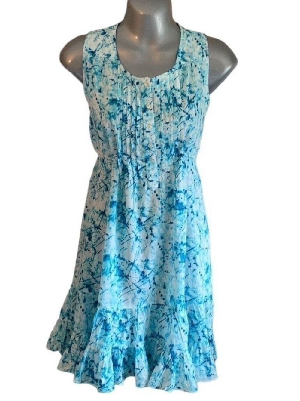 Noi Blue Print Sleeveless Dress with Ruffle Hem Large